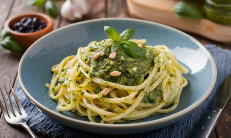 /data/images/2025-06-16/145662_shutterstock-2570094385_kf.jpg SLAVIMO SVETSKI DAN PASTE! RECEPT SA PESTO SOSOM I PILETINOM Jednostavan ručak koji miriše na Italiju