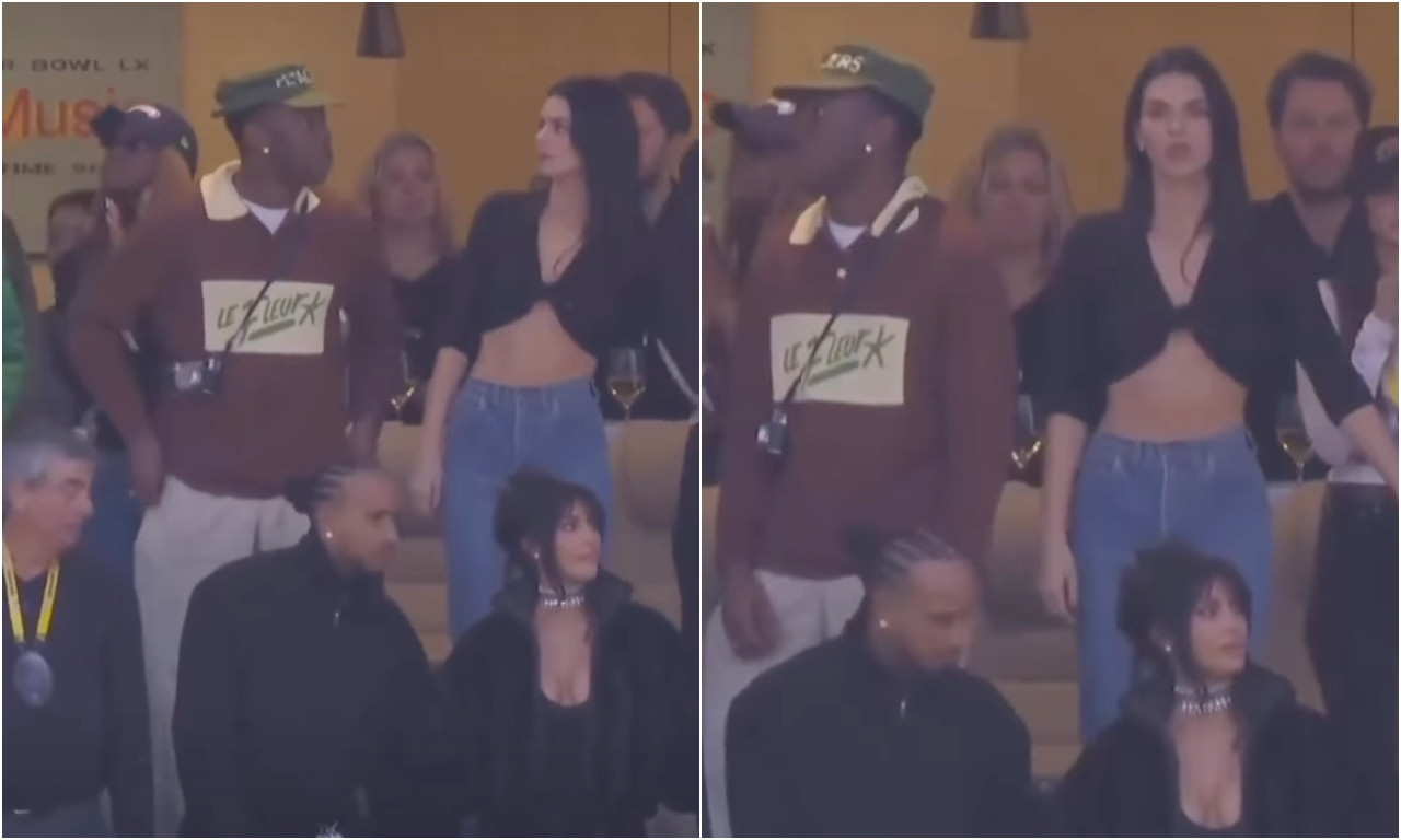 KIM GA STISLA, PA NE PUŠTA Kim Kardašijan i Luis Hamilton izgledali kao par na Superbolu! (VIDEO)